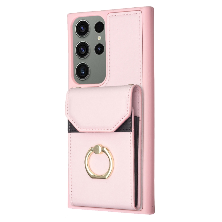 For Samsung Galaxy S23 Ultra 5G BF29 Organ Card Bag Ring Holder Phone Case(Pink) For Samsung Galaxy S23 Ultra 5G BF29 Organ Card Bag Ring Holder Phone Case(Pink)