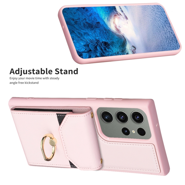 For Samsung Galaxy S23 Ultra 5G BF29 Organ Card Bag Ring Holder Phone Case(Pink) For Samsung Galaxy S23 Ultra 5G BF29 Organ Card Bag Ring Holder Phone Case(Pink)