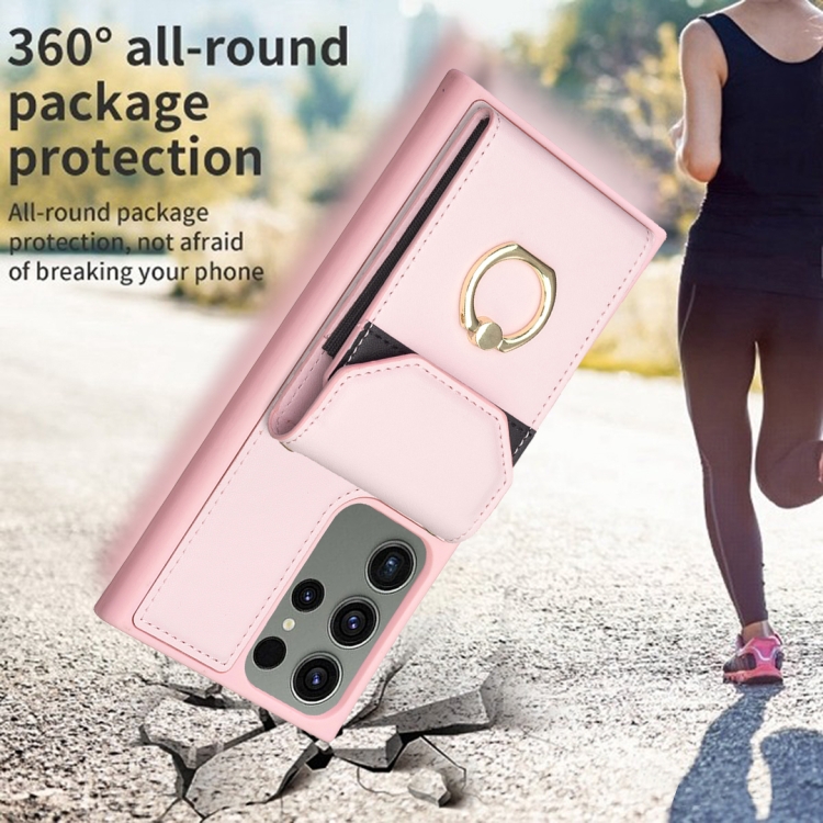 For Samsung Galaxy S23 Ultra 5G BF29 Organ Card Bag Ring Holder Phone Case(Pink) For Samsung Galaxy S23 Ultra 5G BF29 Organ Card Bag Ring Holder Phone Case(Pink)