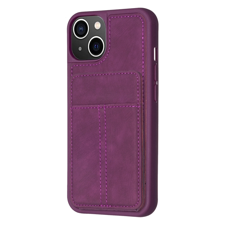 For iPhone 14 / 13 BF28 Frosted Card Bag Phone Case with Holder(Dark Purple)