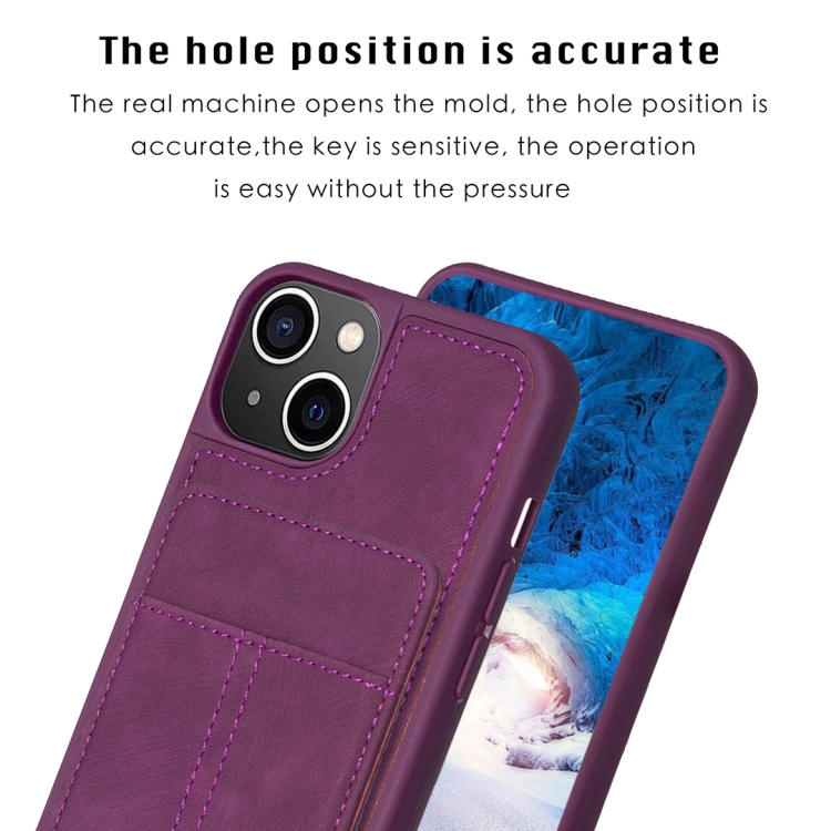 For iPhone 14 / 13 BF28 Frosted Card Bag Phone Case with Holder(Dark Purple)