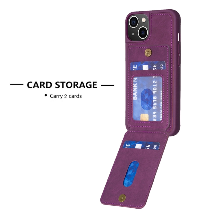For iPhone 14 / 13 BF28 Frosted Card Bag Phone Case with Holder(Dark Purple)