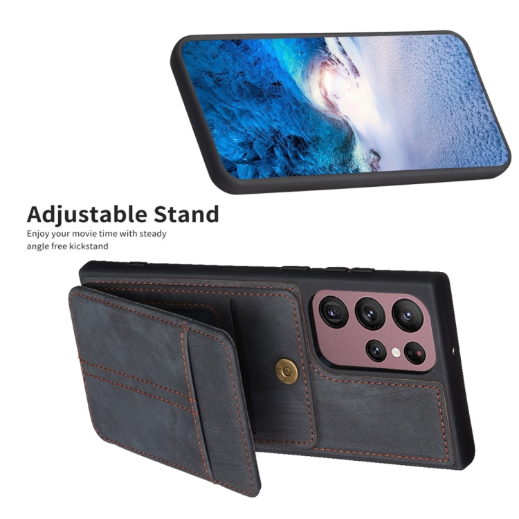 For Samsung Galaxy S22 Ultra 5G BF28 Frosted Card Bag Phone Case with Holder(Black)