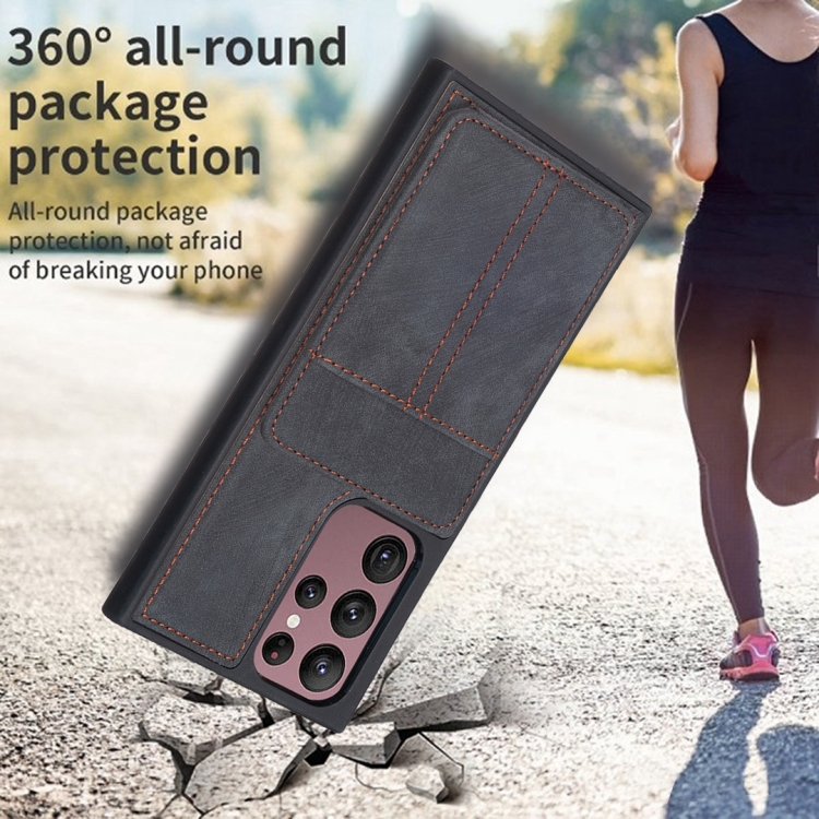 For Samsung Galaxy S22 Ultra 5G BF28 Frosted Card Bag Phone Case with Holder(Black)