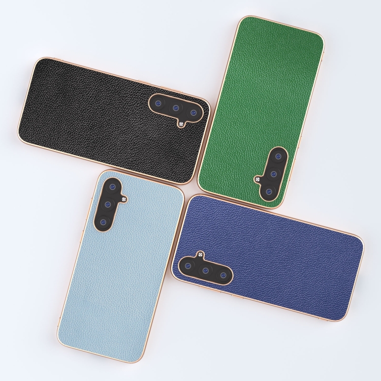 For Samsung Galaxy S23 FE 5G Genuine Leather Mino Series Nano Plating Phone Case(Black)