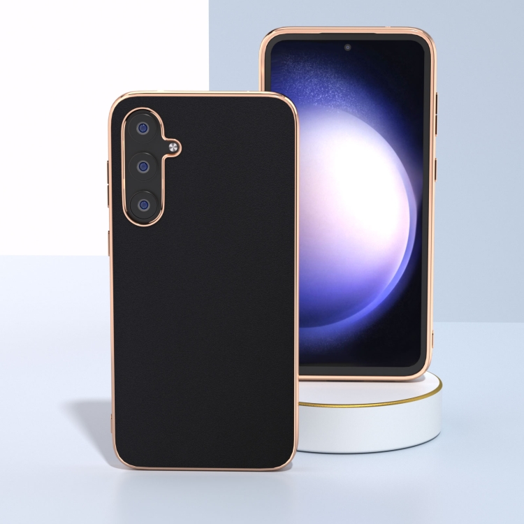 For Samsung Galaxy S23 FE 5G Genuine Leather Silk Series Nano Plating Phone Case(Black) For Samsung Galaxy S23 FE 5G Genuine Leather Silk Series Nano Plating Phone Case(Black)