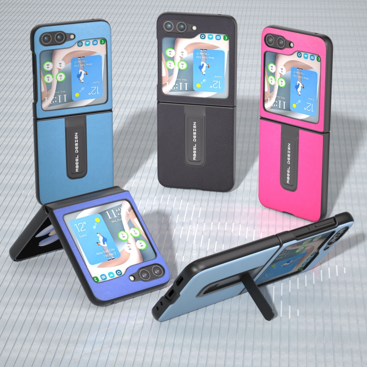 For Samsung Galaxy Z Flip5 ABEEL Arashi Texture PU Phone Case with Holder(Black) For Samsung Galaxy Z Flip5 ABEEL Arashi Texture PU Phone Case with Holder(Black)
