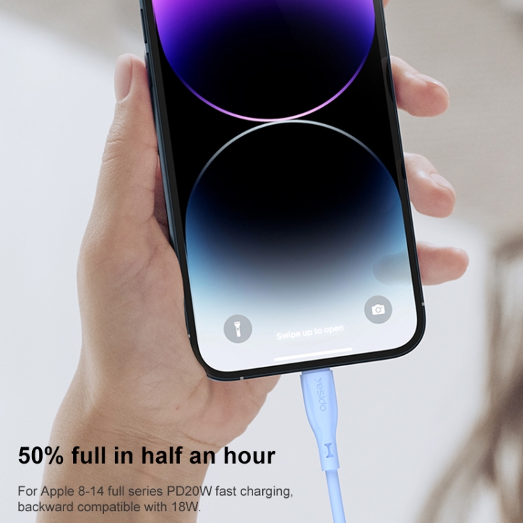Yesido CA151 PD20W USB-C / Type-C to 8 Pin Silicone Charging Data Cable, Cable Length: 1m(Purple) Yesido CA151 PD20W USB-C / Type-C to 8 Pin Silicone Charging Data Cable, Cable Length: 1m(Purple)