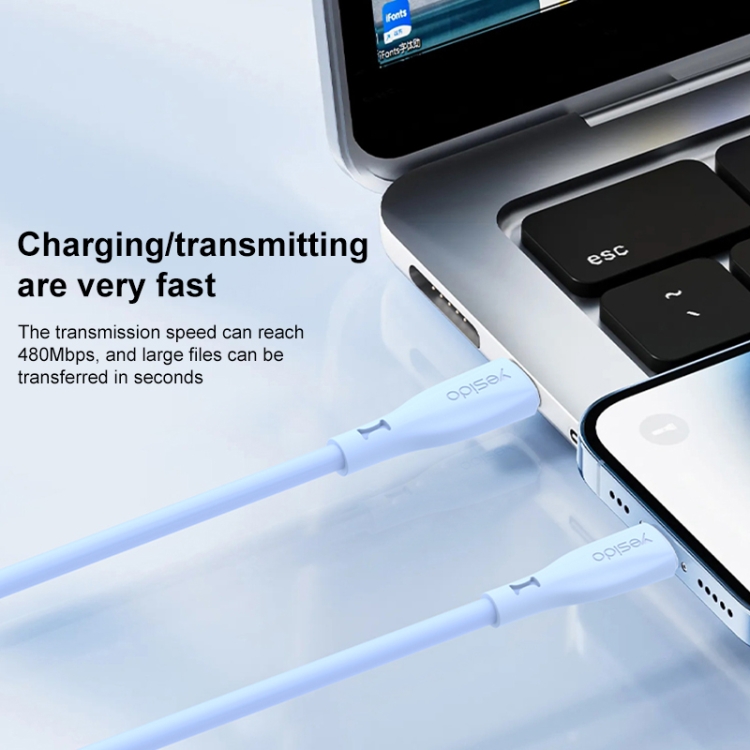 Yesido CA151 PD20W USB-C / Type-C to 8 Pin Silicone Charging Data Cable, Cable Length: 1m(Purple) Yesido CA151 PD20W USB-C / Type-C to 8 Pin Silicone Charging Data Cable, Cable Length: 1m(Purple)