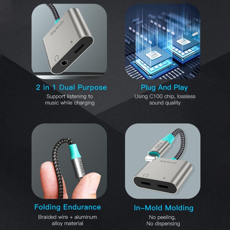 TOTU AD-2 8 Pin to 8 Pin + 3.5mm Audio Adapter TOTU AD-2 8 Pin to 8 Pin + 3.5mm Audio Adapter
