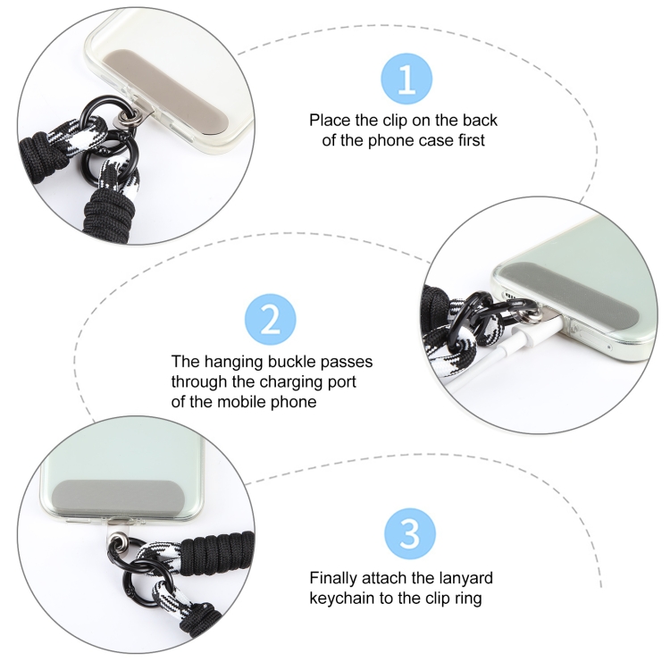 Dopamine Color Double Buckle Twist Rope Short Lanyard(Black White) Dopamine Color Double Buckle Twist Rope Short Lanyard(Black White)