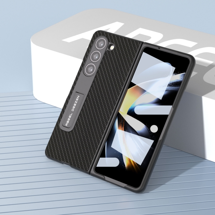 For Samsung Galaxy Z Fold5 ABEEL Integrated Carbon Fiber Texture Protective Phone Case with Holder(Black) For Samsung Galaxy Z Fold5 ABEEL Integrated Carbon Fiber Texture Protective Phone Case with Holder(Black)