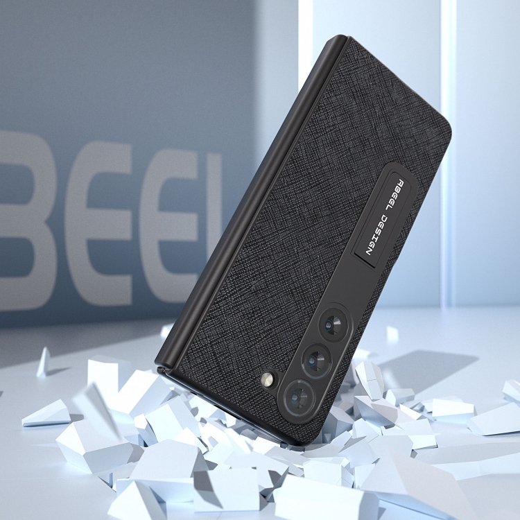 For Samsung Galaxy Z Fold5 ABEEL Integrated Cross Texture Genuine Leather Phone Case with Holder(Black) For Samsung Galaxy Z Fold5 ABEEL Integrated Cross Texture Genuine Leather Phone Case with Holder(Black)
