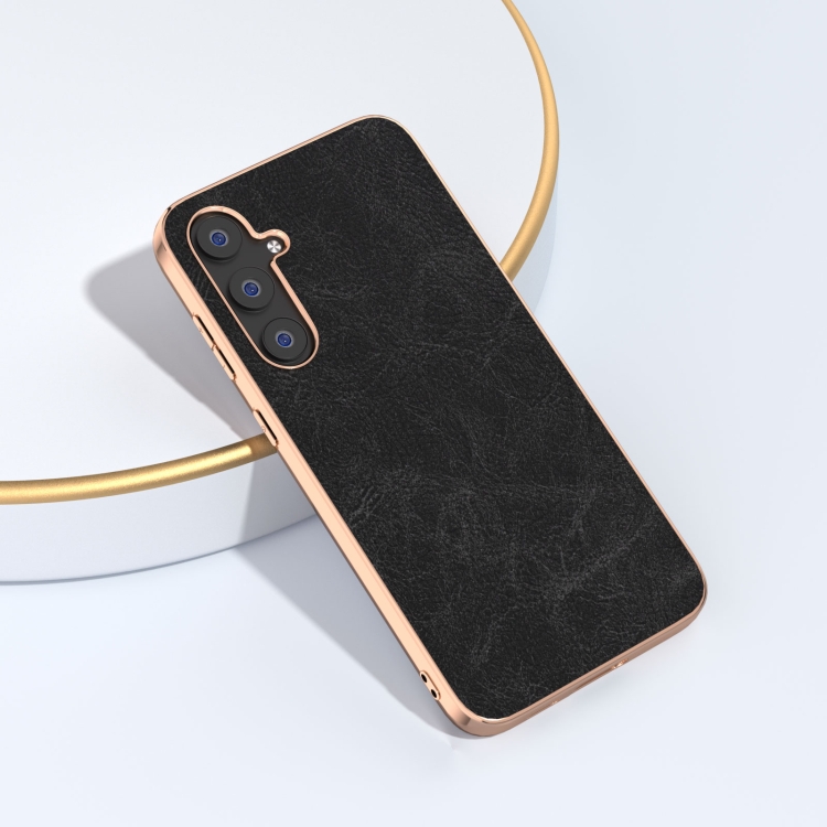 For Samsung Galaxy S23 FE 5G Plating Dream Litchi Texture PU Phone Case(Black)