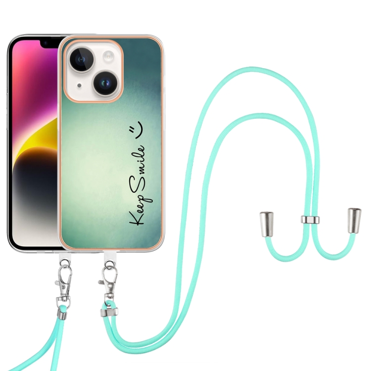 For iPhone 15 Electroplating Dual-side IMD Phone Case with Lanyard(Smile) For iPhone 15 Electroplating Dual-side IMD Phone Case with Lanyard(Smile)