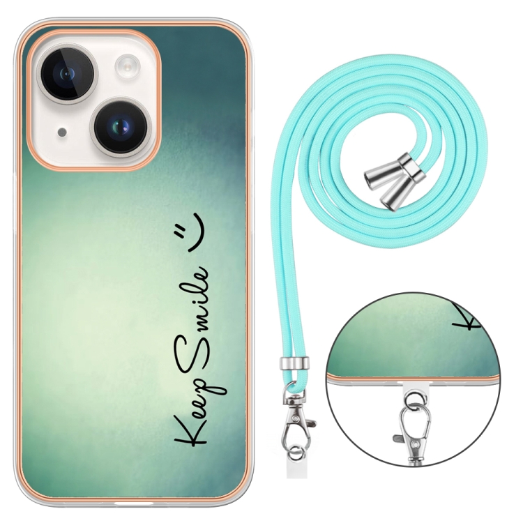 For iPhone 15 Electroplating Dual-side IMD Phone Case with Lanyard(Smile) For iPhone 15 Electroplating Dual-side IMD Phone Case with Lanyard(Smile)
