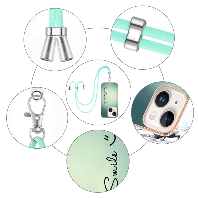 For iPhone 15 Electroplating Dual-side IMD Phone Case with Lanyard(Smile) For iPhone 15 Electroplating Dual-side IMD Phone Case with Lanyard(Smile)