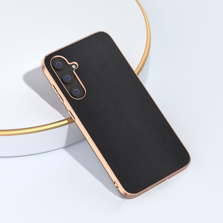 For Samsung Galaxy S23 FE 5G Genuine Leather Xiaoya Series Nano Plating Phone Case(Black) For Samsung Galaxy S23 FE 5G Genuine Leather Xiaoya Series Nano Plating Phone Case(Black)