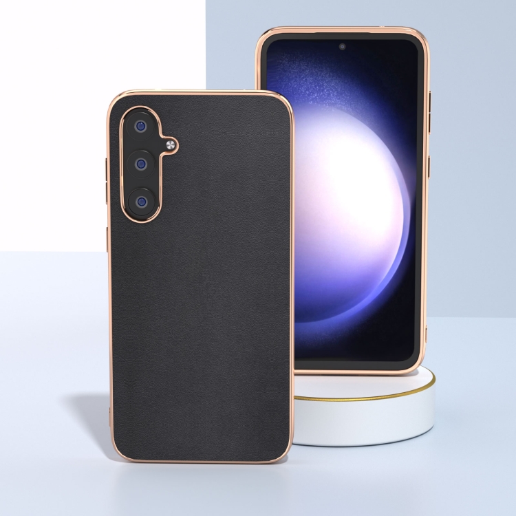 For Samsung Galaxy S23 FE 5G Genuine Leather Xiaoya Series Nano Plating Phone Case(Black) For Samsung Galaxy S23 FE 5G Genuine Leather Xiaoya Series Nano Plating Phone Case(Black)