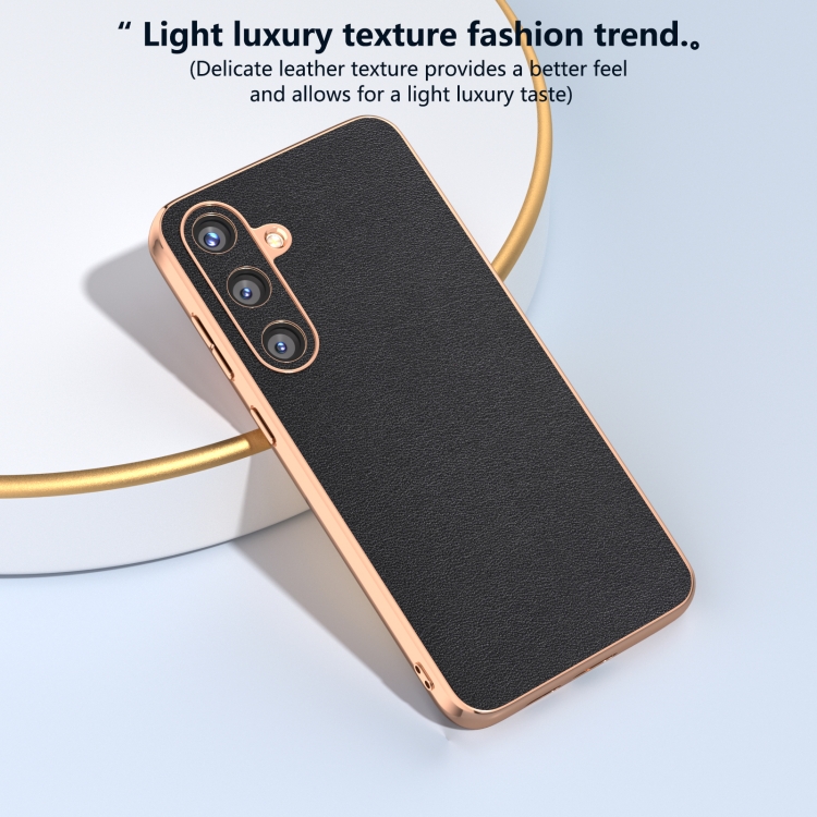 For Samsung Galaxy S24 5G Genuine Leather Xiaoya Series Nano Plating Phone Case(Black) For Samsung Galaxy S24 5G Genuine Leather Xiaoya Series Nano Plating Phone Case(Black)