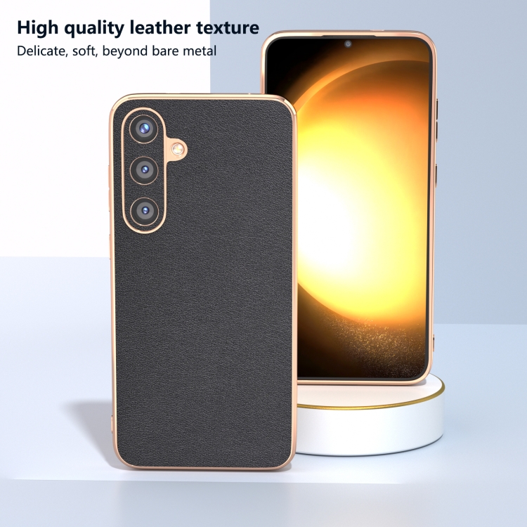 For Samsung Galaxy S24 5G Genuine Leather Xiaoya Series Nano Plating Phone Case(Black) For Samsung Galaxy S24 5G Genuine Leather Xiaoya Series Nano Plating Phone Case(Black)