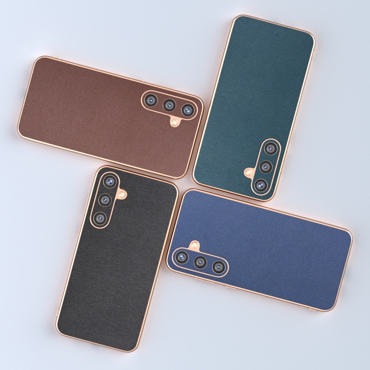 For Samsung Galaxy S24 5G Genuine Leather Xiaoya Series Nano Plating Phone Case(Black) For Samsung Galaxy S24 5G Genuine Leather Xiaoya Series Nano Plating Phone Case(Black)