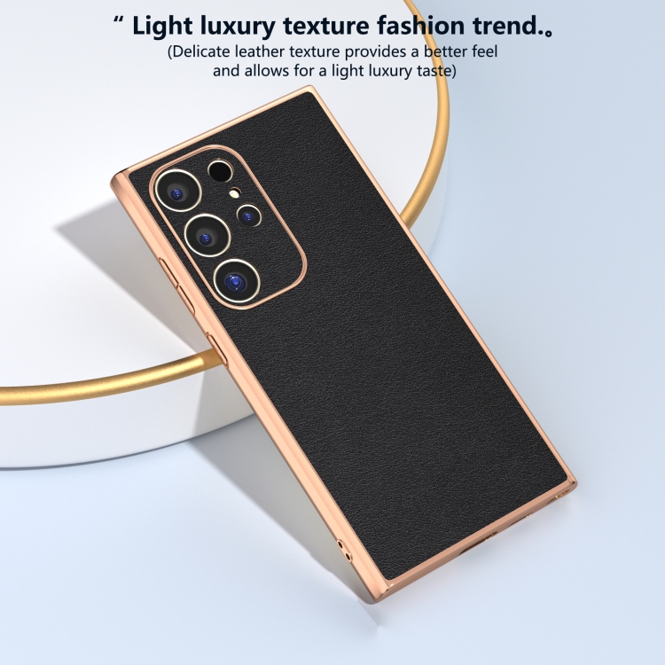 For Samsung Galaxy S24 Ultra 5G Genuine Leather Xiaoya Series Nano Plating Phone Case(Black) For Samsung Galaxy S24 Ultra 5G Genuine Leather Xiaoya Series Nano Plating Phone Case(Black)