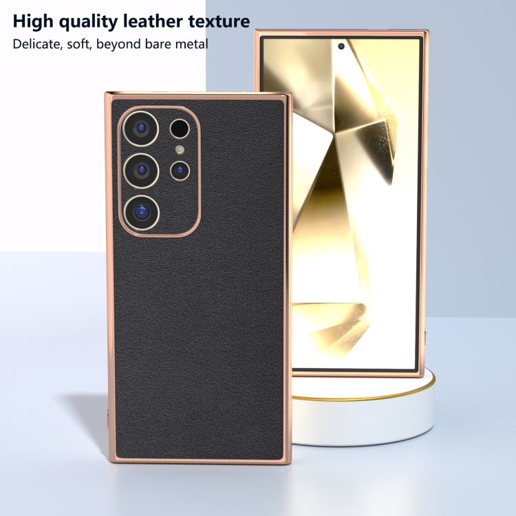 For Samsung Galaxy S24 Ultra 5G Genuine Leather Xiaoya Series Nano Plating Phone Case(Black) For Samsung Galaxy S24 Ultra 5G Genuine Leather Xiaoya Series Nano Plating Phone Case(Black)