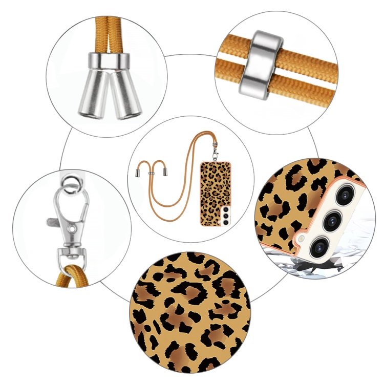 For Samsung Galaxy S22+ 5G Electroplating Dual-side IMD Phone Case with Lanyard(Leopard Print)
