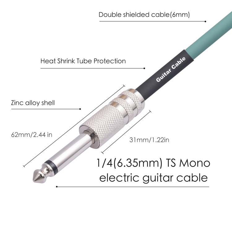 Câble audio pour guitare électrique 3045GR Mono 6,35 mm mâle vers mâle,  longueur : 3 m.