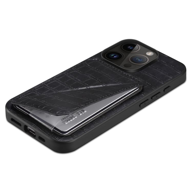For iPhone 15 Plus Imitation Crocodile Leather Back Phone Case with Holder(Black) For iPhone 15 Plus Imitation Crocodile Leather Back Phone Case with Holder(Black)