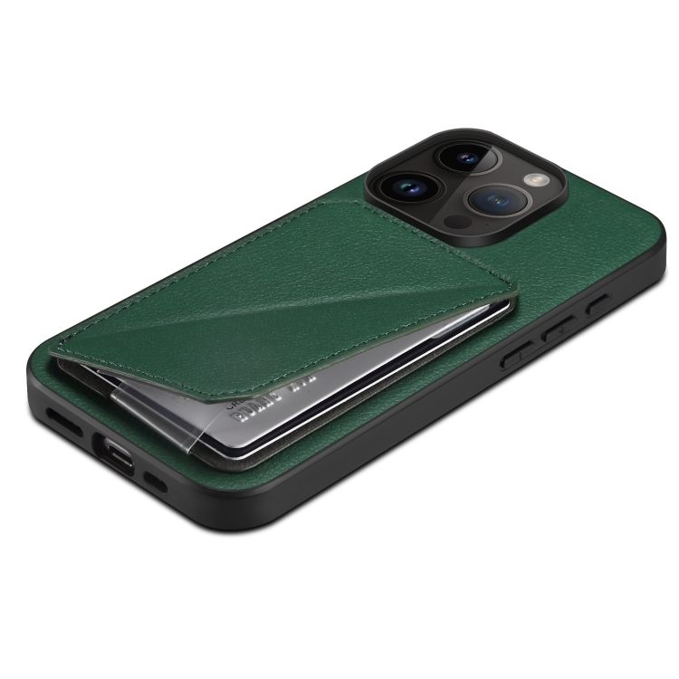 For iPhone 15 Pro Imitation Calfskin Leather Back Phone Case with Holder(Green) For iPhone 15 Pro Imitation Calfskin Leather Back Phone Case with Holder(Green)