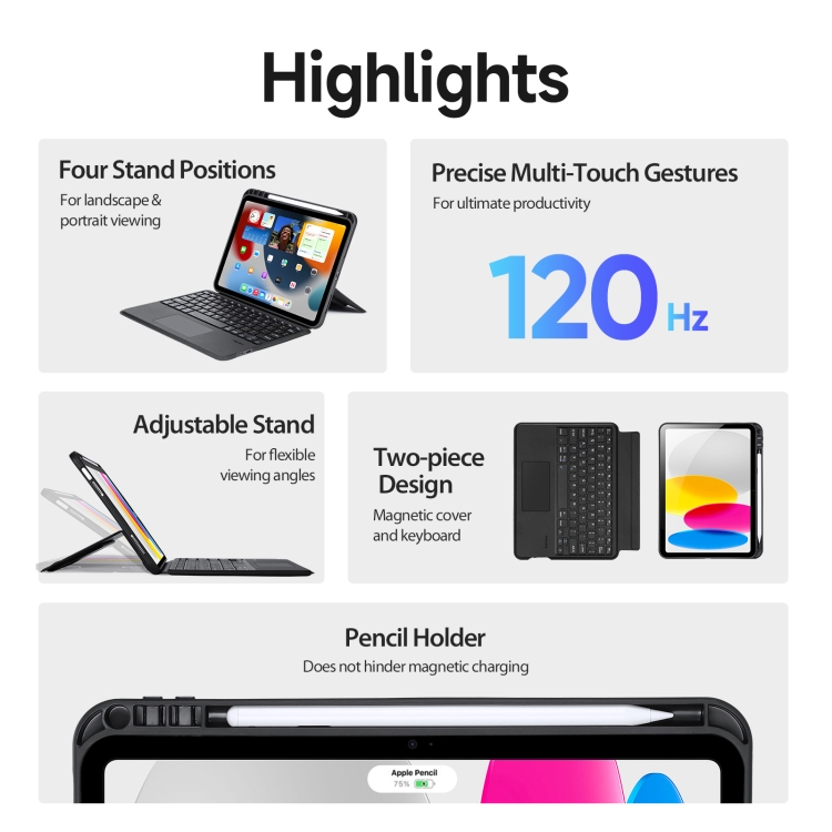 Étui clavier pour iPad 10e génération étui avec clavier, support magnétique  multi-angle pour iPad 10,9 pouces 