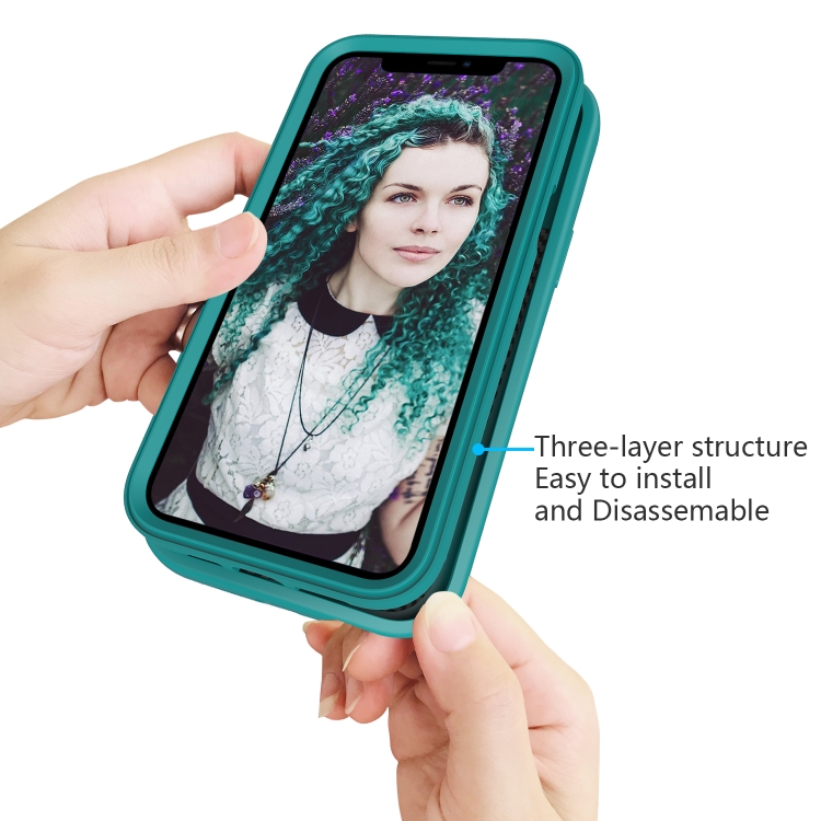 For iPhone 15 Wave Pattern 3 in 1 Silicone + PC Phone Case(Dark Sea Green) For iPhone 15 Wave Pattern 3 in 1 Silicone + PC Phone Case(Dark Sea Green)
