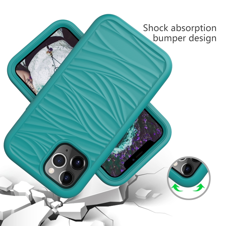 For iPhone 15 Wave Pattern 3 in 1 Silicone + PC Phone Case(Dark Sea Green) For iPhone 15 Wave Pattern 3 in 1 Silicone + PC Phone Case(Dark Sea Green)