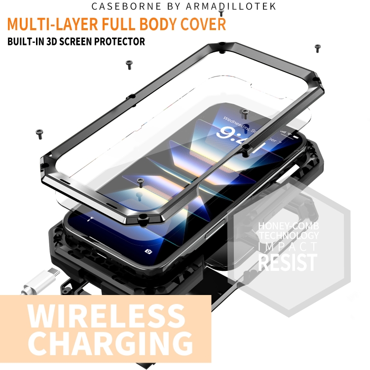 For iPhone 16 Plus R-JUST Sliding Camera IP54 Life Waterproof Holder Phone Case(Black) For iPhone 16 Plus R-JUST Sliding Camera IP54 Life Waterproof Holder Phone Case(Black)