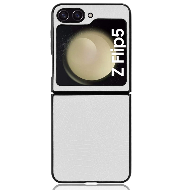 For Samsung Galaxy Z Flip5 Crocodile Texture Back Cover Phone Case(White) For Samsung Galaxy Z Flip5 Crocodile Texture Back Cover Phone Case(White)