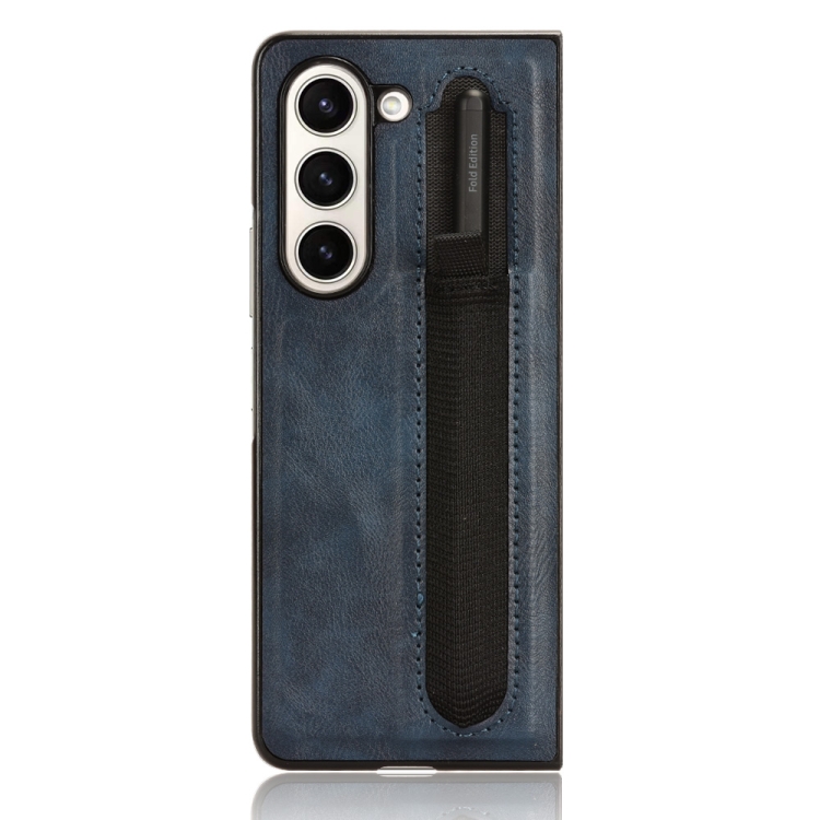 For Samsung Galaxy Z Fold5 Vintage Texture Phone Case with Pen Slot(Blue) For Samsung Galaxy Z Fold5 Vintage Texture Phone Case with Pen Slot(Blue)