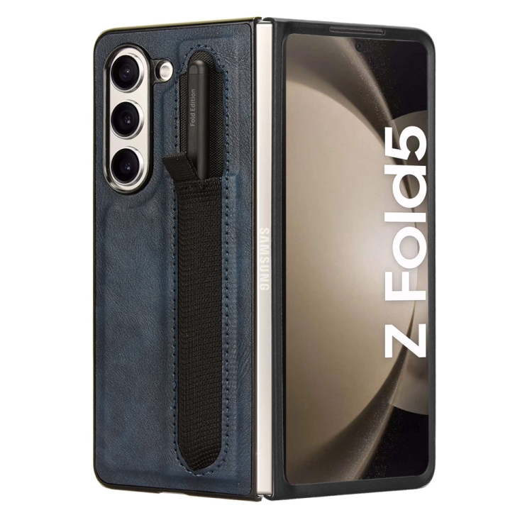For Samsung Galaxy Z Fold5 Vintage Texture Phone Case with Pen Slot(Blue) For Samsung Galaxy Z Fold5 Vintage Texture Phone Case with Pen Slot(Blue)