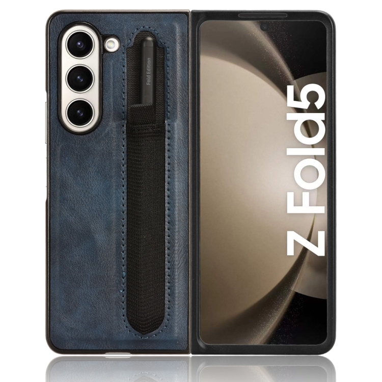 For Samsung Galaxy Z Fold5 Vintage Texture Phone Case with Pen Slot(Blue) For Samsung Galaxy Z Fold5 Vintage Texture Phone Case with Pen Slot(Blue)