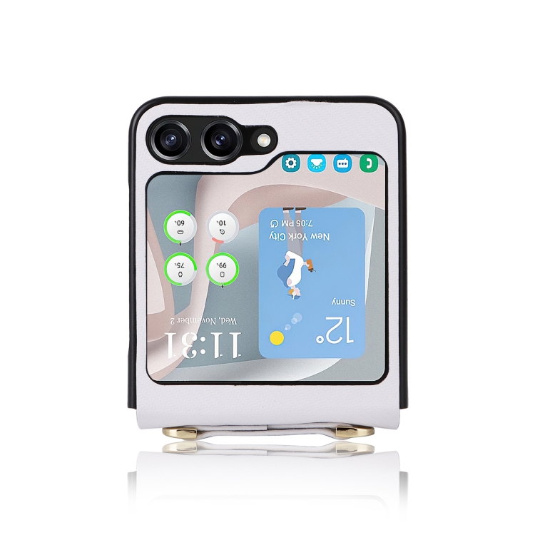 For Samsung Galaxy Z Flip5 5G PU Leather PC Phone Case with Lanyard(White) For Samsung Galaxy Z Flip5 5G PU Leather PC Phone Case with Lanyard(White)