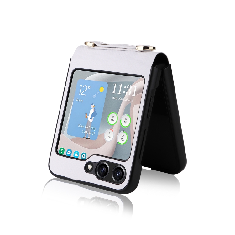 For Samsung Galaxy Z Flip5 5G PU Leather PC Phone Case with Lanyard(White) For Samsung Galaxy Z Flip5 5G PU Leather PC Phone Case with Lanyard(White)