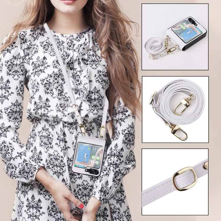 For Samsung Galaxy Z Flip5 5G PU Leather PC Phone Case with Lanyard(White) For Samsung Galaxy Z Flip5 5G PU Leather PC Phone Case with Lanyard(White)