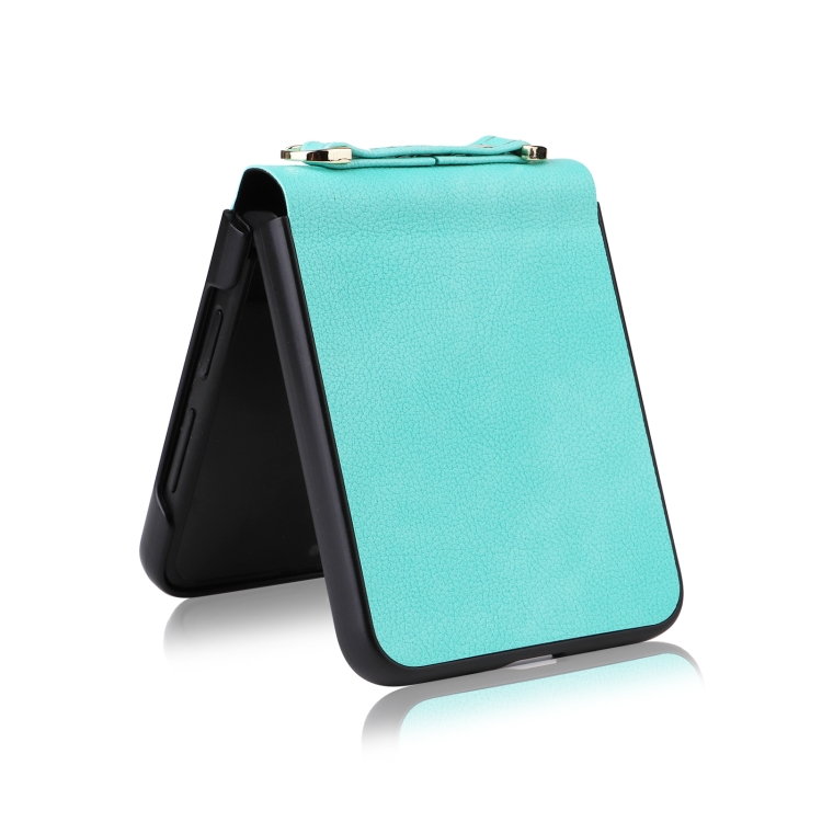 For Samsung Galaxy Z Flip5 5G Lambskin Texture Leather Phone Case with Lanyard(Mint Green)