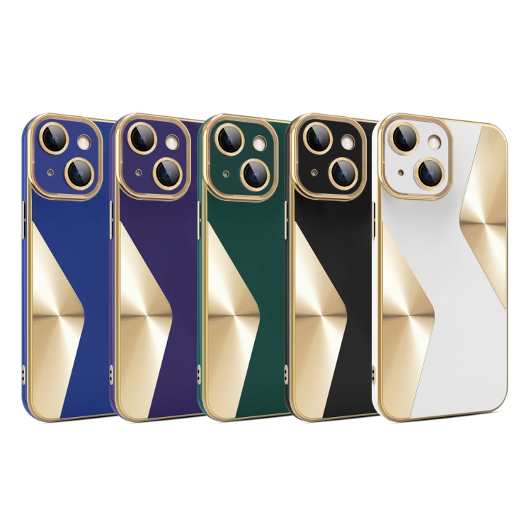 For iPhone 14 Plus S-shaped CD Pattern Electroplated TPU Phone Case with Lens Film(Dark Purple)