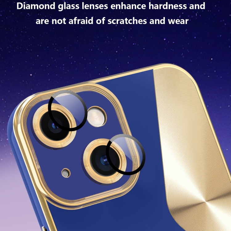 For iPhone 14 Plus S-shaped CD Pattern Electroplated TPU Phone Case with Lens Film(Dark Purple)