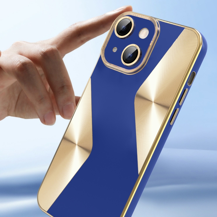 For iPhone 14 Plus S-shaped CD Pattern Electroplated TPU Phone Case with Lens Film(Dark Purple)
