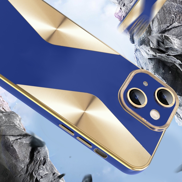 For iPhone 14 Plus S-shaped CD Pattern Electroplated TPU Phone Case with Lens Film(Dark Purple)