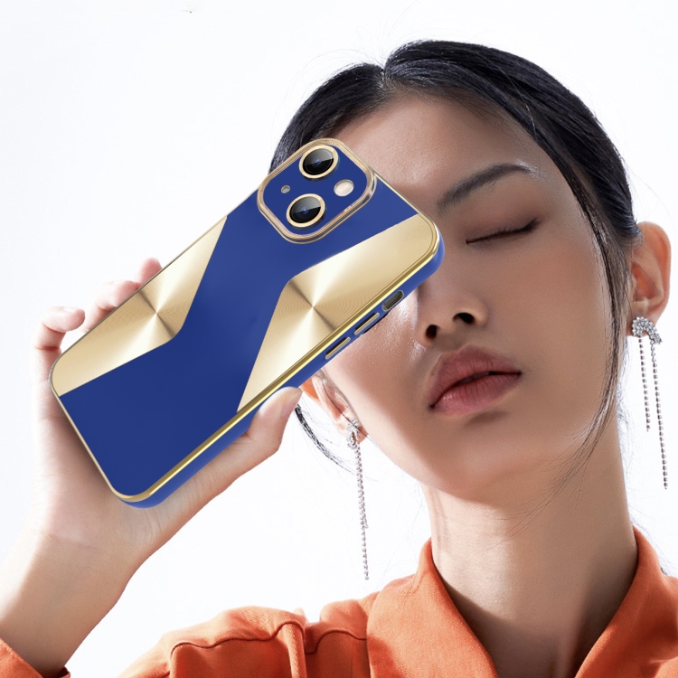 For iPhone 14 Plus S-shaped CD Pattern Electroplated TPU Phone Case with Lens Film(Dark Purple)