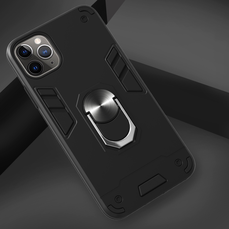 For iPhone 11 Pro Max 2 in 1 Armour Series PC + TPU Protective Case with Ring Holder(Black)